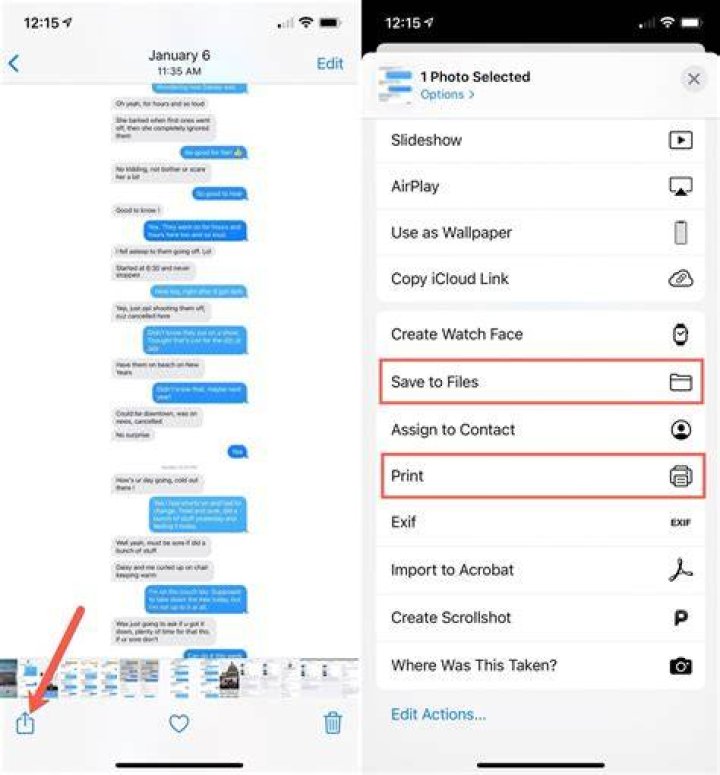 How can I print a text conversation?
