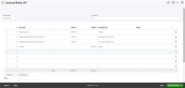 How do I create a payroll journal entry in Quickbooks?