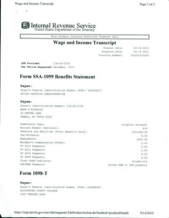 What does a Wage and income transcript show?