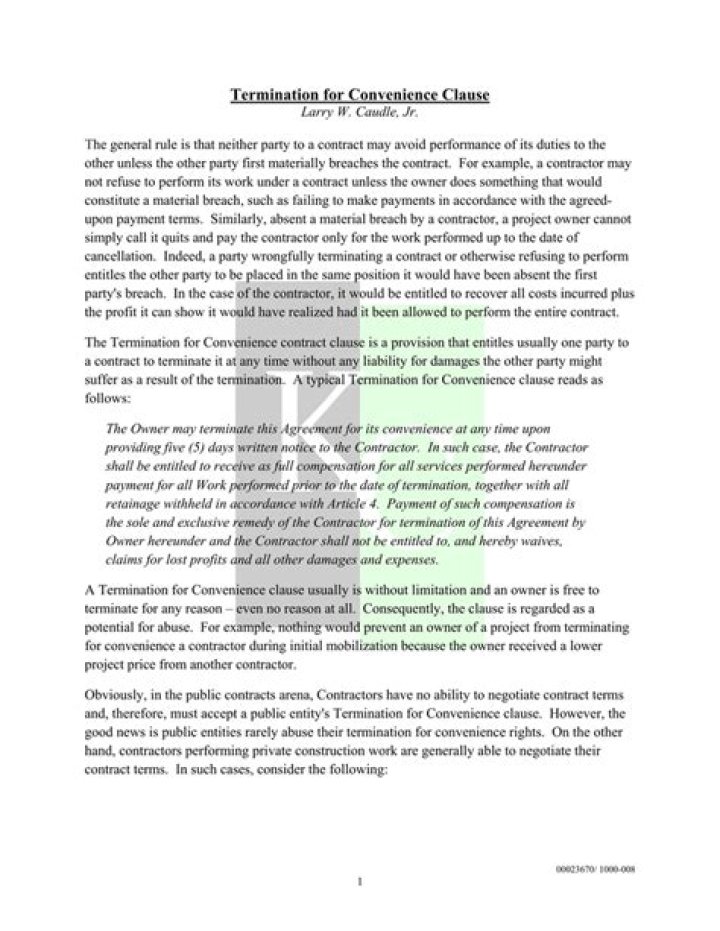 What is a termination for convenience clause?