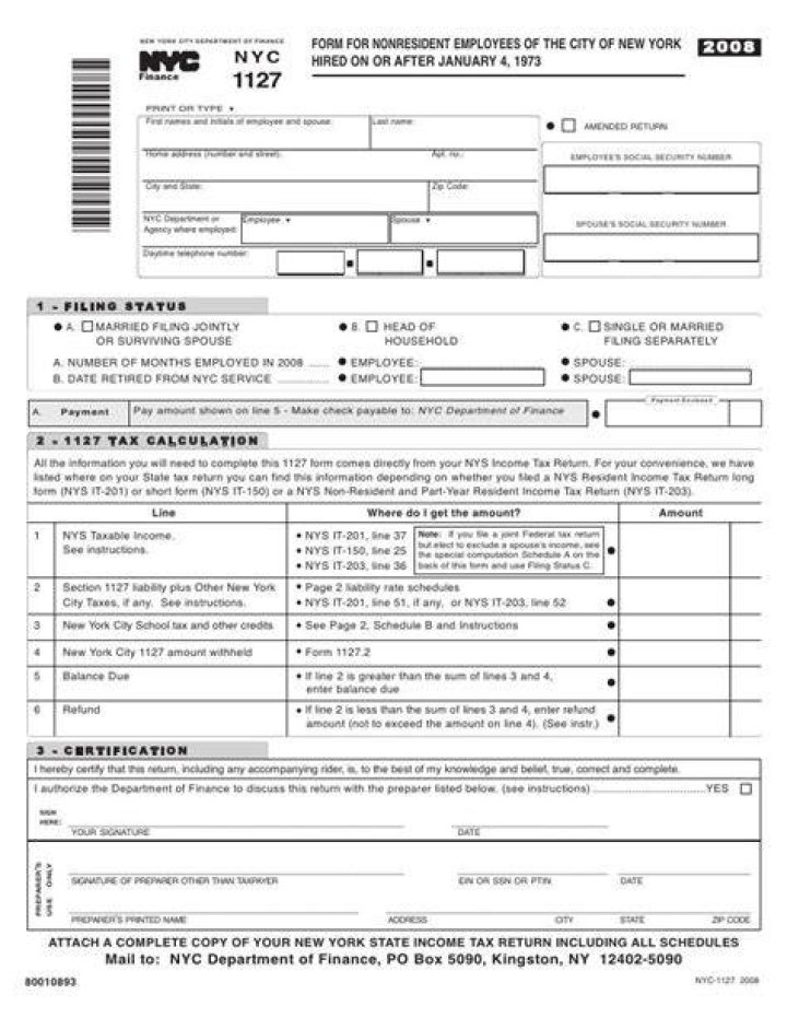 What is NYC 1127 tax filing?